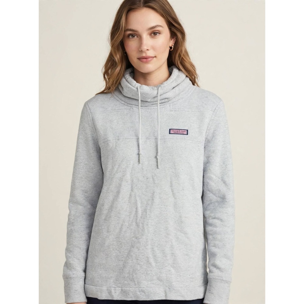 Vineyard Vines Women's XXS Gray Solid Pullover Funnel Cowl Neck Drawstring Logo